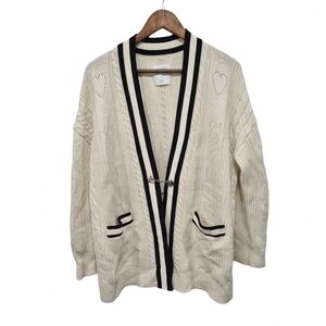 Sandro Esperance Pointelle Wool Cardigan In Ecru